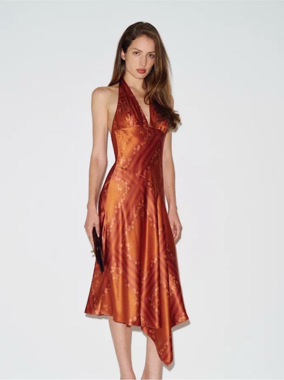 Reformation Benedita Asymmetrical Halter Dress in Copper